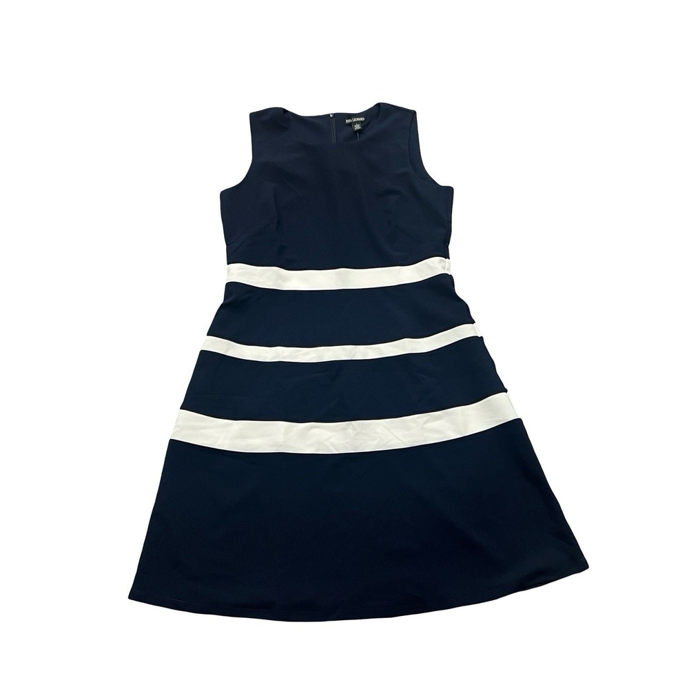 Nina Leonard Women's Sleeveless Navy Striped Dress Large NWT